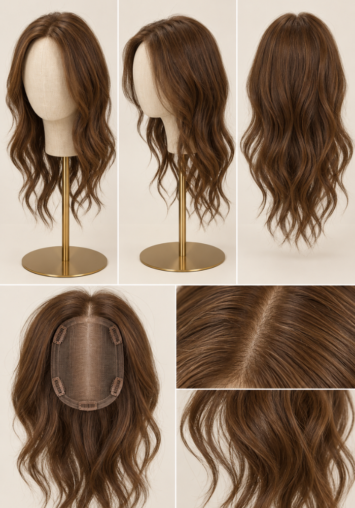 Jennifer : Brunette Human Hair Topper ( 5" x 6.5" )